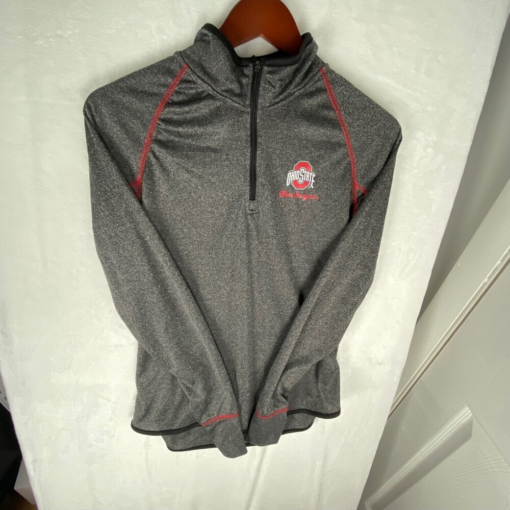 Colosseum Womens Ohio State Stingray Raglan Quarter-Zip Top Heather Gray Large - Picture 2 of 9